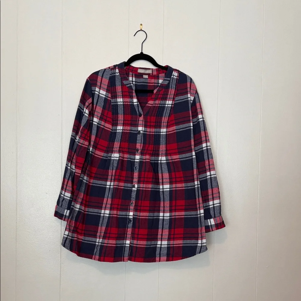 Woman Within Red and Blue Plaid Flannel Button Down Shirt - Picture 1 of 1